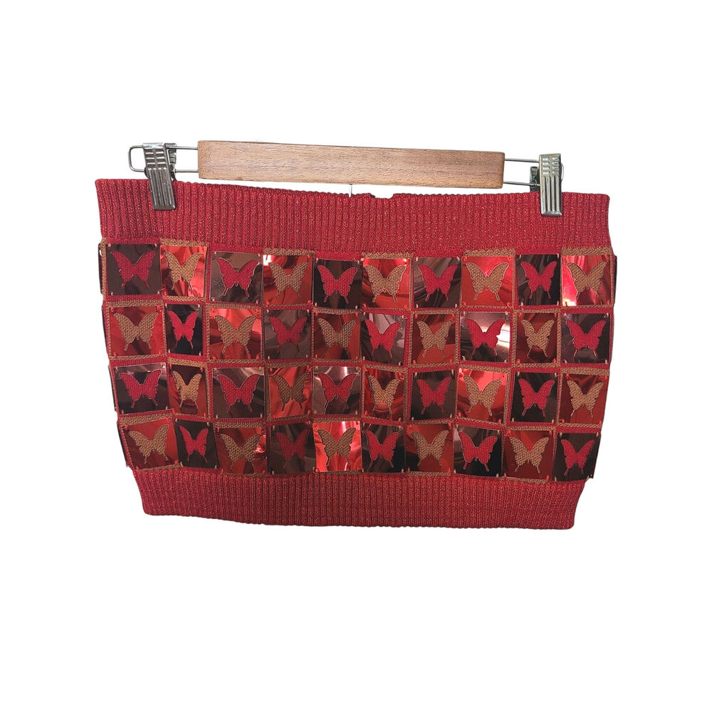 Andrej Gronau Red Butterfly Sequin Merino Wool Tube Top - Size Large